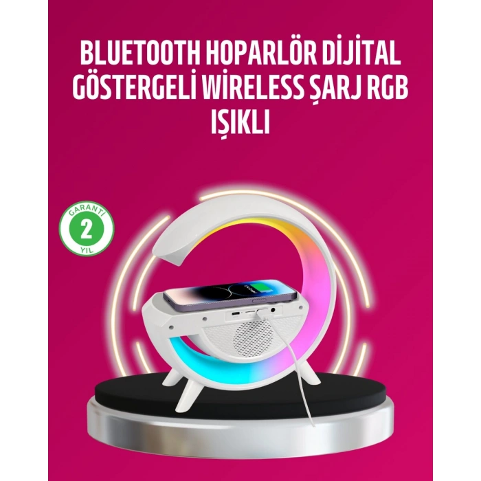 Kablosuz Şarjlı Led Masa Lambası Çalar Saat Ve Beyaz Gürültü Özellikli