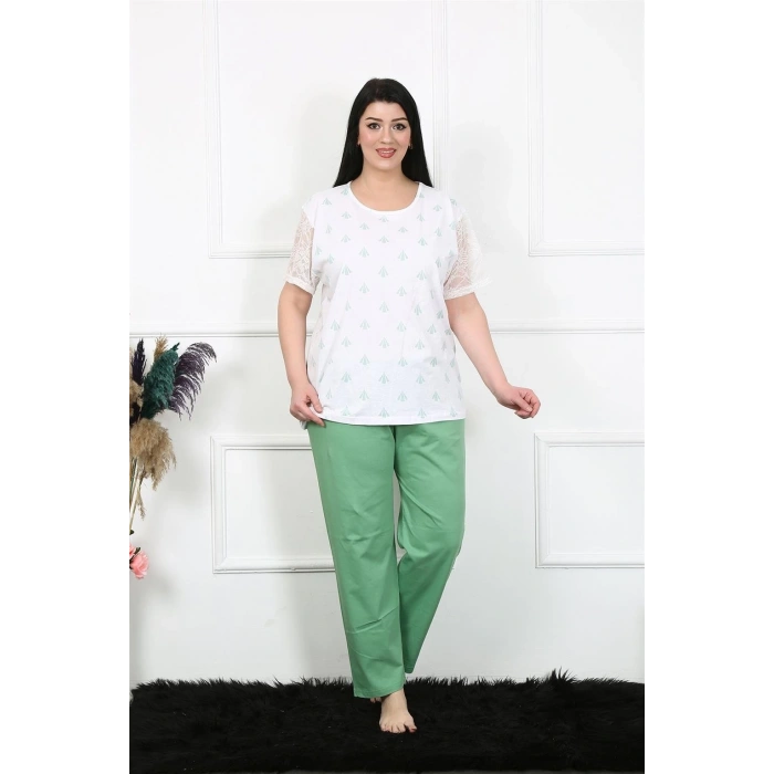 Kadın 5XL-6XL-7XL-8XL Büyük Beden Kısa Kol Pijama Takım Beyaz