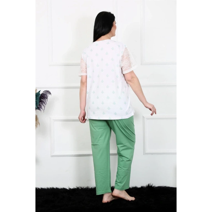 Kadın 5XL-6XL-7XL-8XL Büyük Beden Kısa Kol Pijama Takım Beyaz