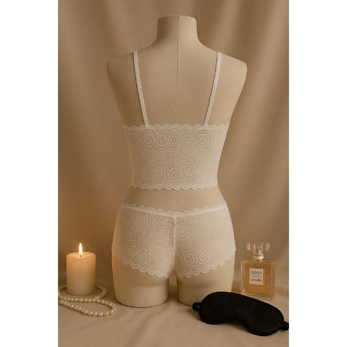 Kadın Beyaz Dantel Bralet Şort Takımı – Romantik Ve Zarif İç Giyim