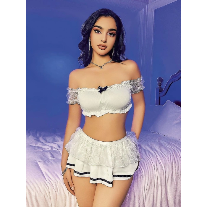 Kadın beyaz etekli fantezi denizci kız kostümü