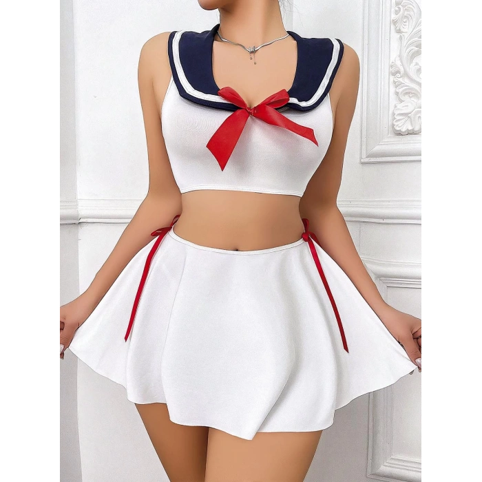 Kadın beyaz etekli fantezi denizci kız kostümü