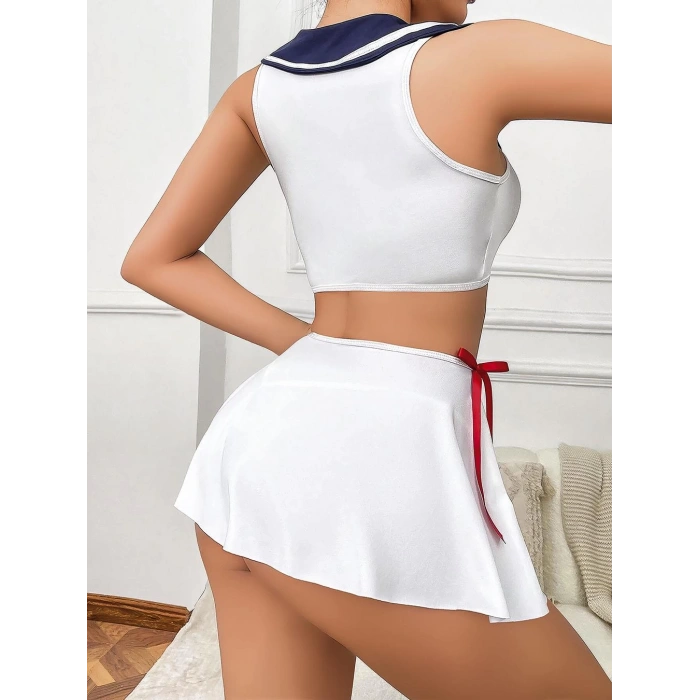 Kadın beyaz etekli fantezi denizci kız kostümü