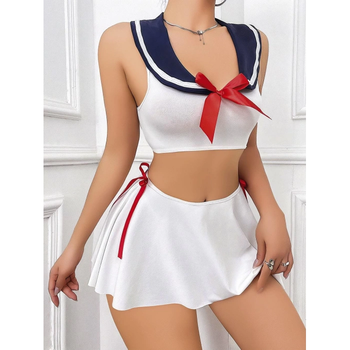 Kadın beyaz etekli fantezi denizci kız kostümü