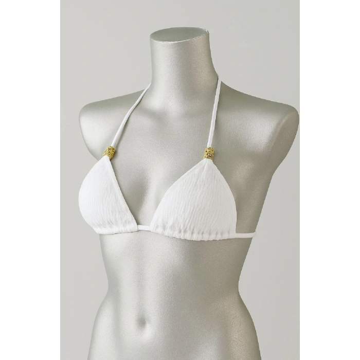 Kadın Beyaz Pedli Üçgen Bikini Üstü Halter Bağlamalı Aksesuarlı