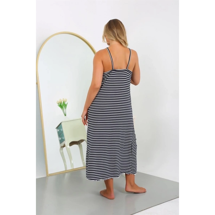 Kadın Büyük Beden İp Askılı Pamuklu Uzun Gecelik