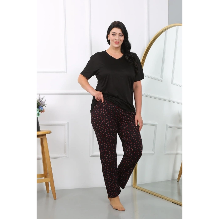 Kadın Büyük Beden Kısa Kol Penye Pijama Takımı Siyah