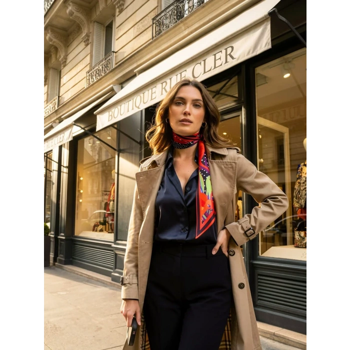 Kadın Çiçek Desenli Modern Desenli Fular – Boyun, Çanta & Saç Aksesuarı – Şık Hediye Alternatifi