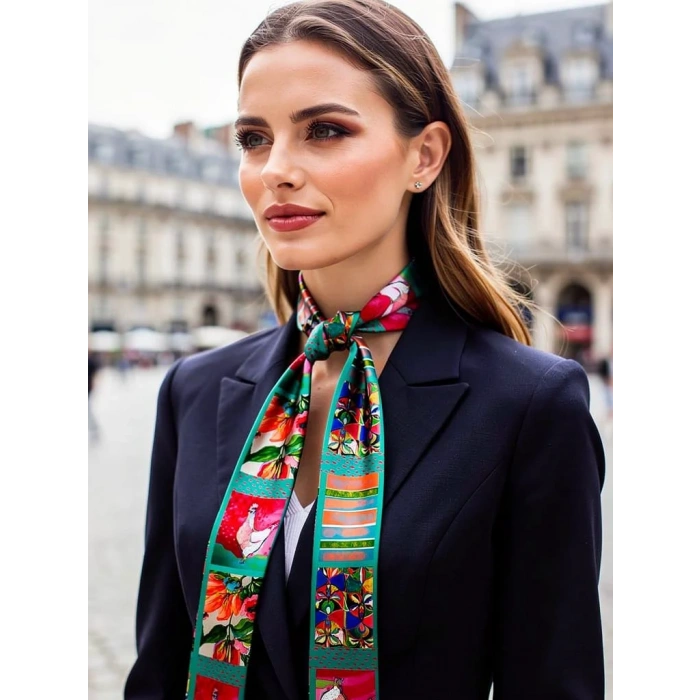 Kadın Çiçek Hayvan Desenli Modern Fular – Boyun, Çanta & Saç Aksesuarı – Şık Hediye Alternatifi