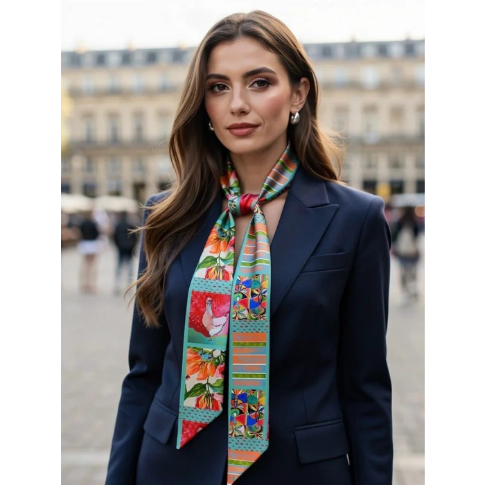 Kadın Çiçek Hayvan Desenli Modern Fular – Boyun, Çanta & Saç Aksesuarı – Şık Hediye Alternatifi
