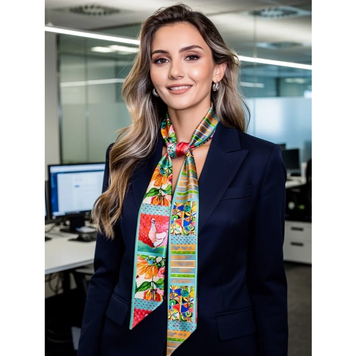 Kadın Çiçek Hayvan Desenli Modern Fular – Boyun, Çanta & Saç Aksesuarı – Şık Hediye Alternatifi