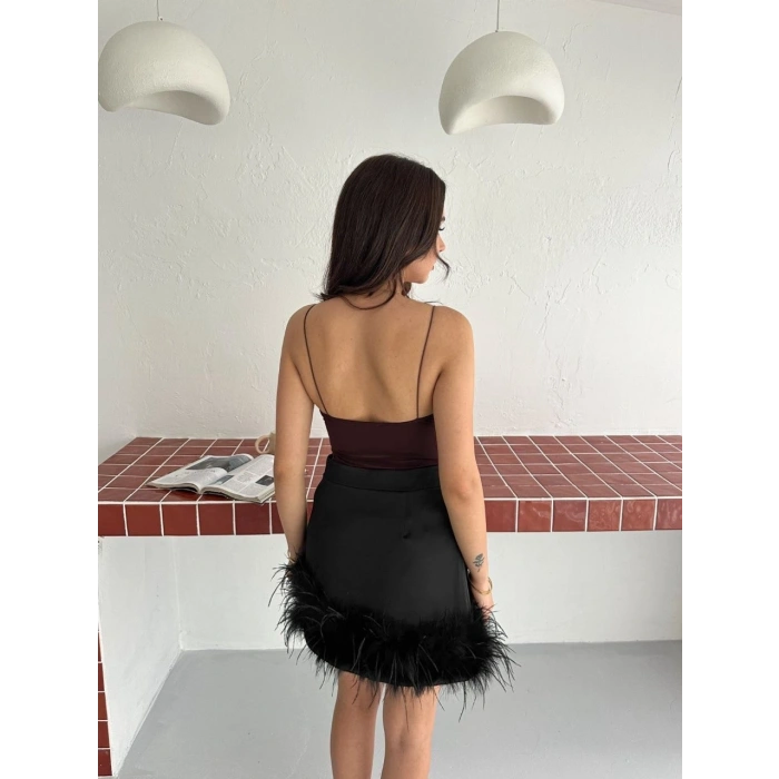 Kadın Derin Dekolte Askılı Body Sırt Dekolteli Şık Kolsuz Yazlık Bodysuit - Kahverengi