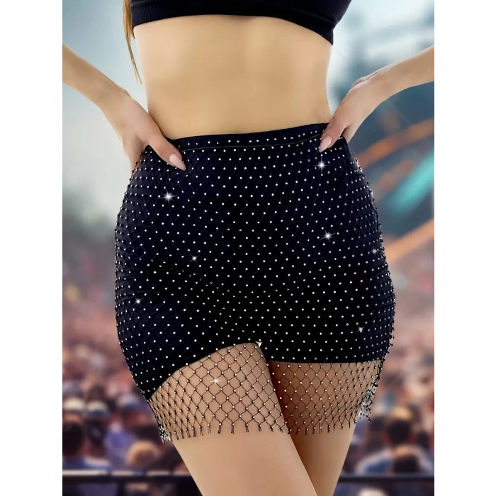 Kadın File Mini Taşlı Pareo Etek
