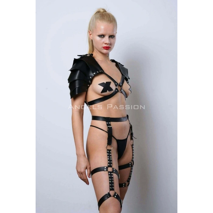 Kadın Gladyatör Cosplay Kostüm, Deri Jartiyer Harness Takım - Brf1345