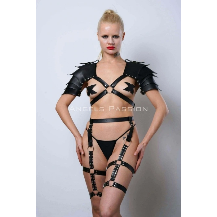 Kadın Gladyatör Cosplay Kostüm, Deri Jartiyer Harness Takım - Brf1345