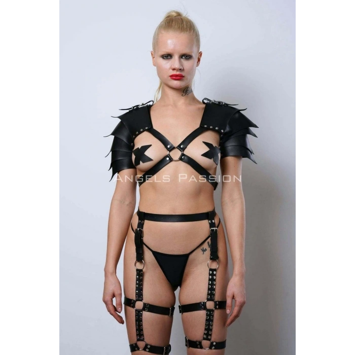 Kadın Gladyatör Cosplay Kostüm, Deri Jartiyer Harness Takım - Brf1345