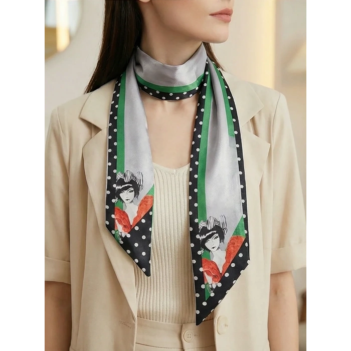 Kadın Gri Gotik Kadın Desenli Geometrik Desenli Fular– Ofis ve Günlük Stil – Şık Hediye Seçeneği