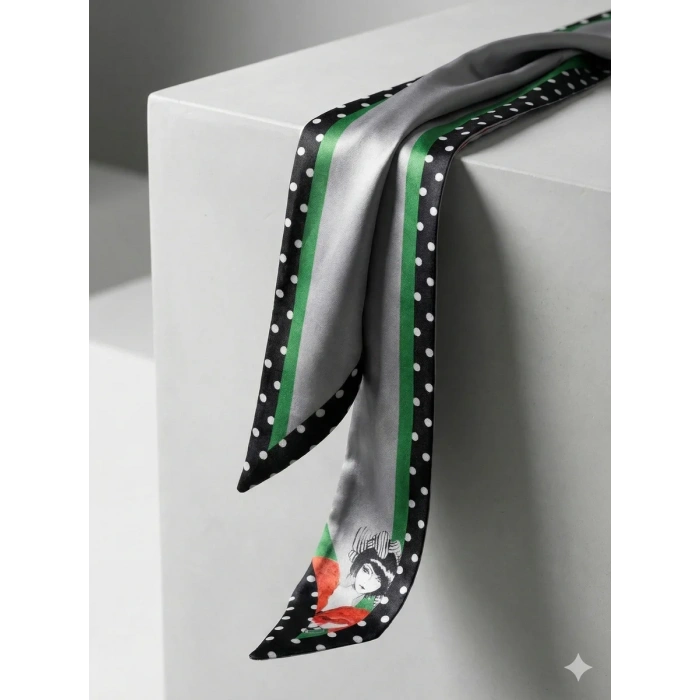 Kadın Gri Gotik Kadın Desenli Geometrik Desenli Fular– Ofis ve Günlük Stil – Şık Hediye Seçeneği