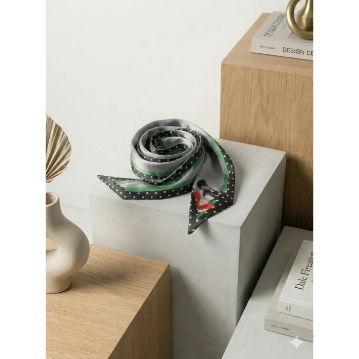 Kadın Gri Gotik Kadın Desenli Geometrik Desenli Fular– Ofis ve Günlük Stil – Şık Hediye Seçeneği