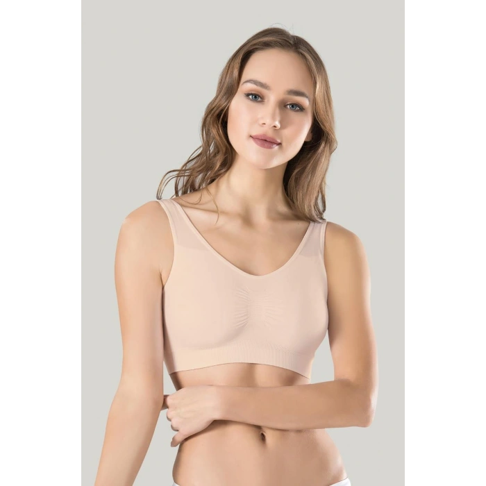 Kadın Gri Kalın Askılı Çıkarılabilir Pedli Örme Seamless Dikişsiz Basic Büstiyer