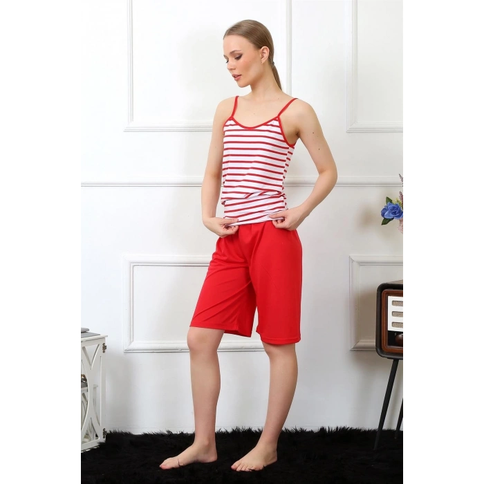 Kadın İp Askılı Kapri Takım Kırmızı