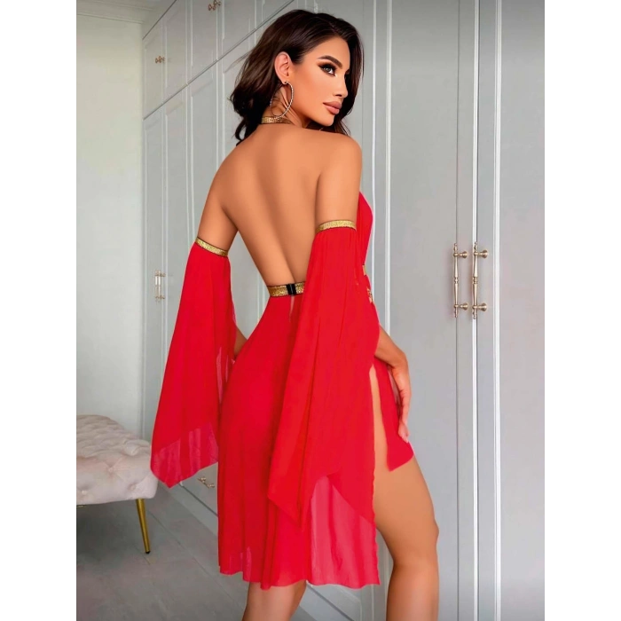 Kadın Kırmızı Dansöz Elbisesi Fantezi Kostüm 2266