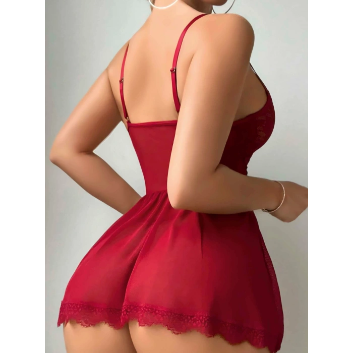 Kadın Kırmızı Dantel Detaylı Bağlamalı Fantezi Kostüm 2248