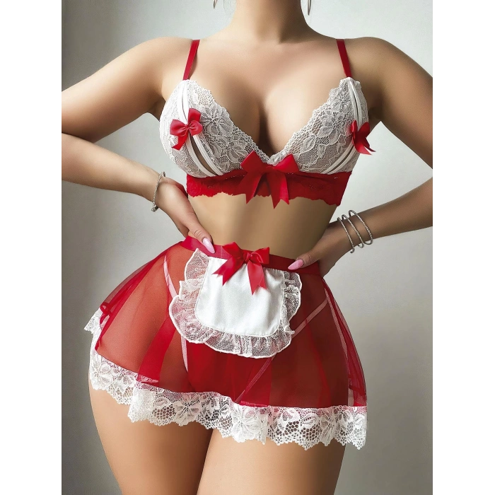 Kadın siyah tül etekli fantezi takım