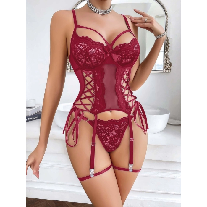 Kadın Kırmızı tül ve dantel Detaylı Fantezi Kostüm 2215