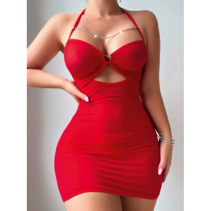 Kadın Kırmızı Tül Zincir Fantezi Kostüm 2177