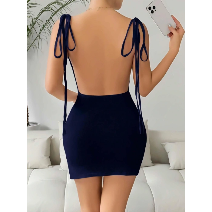 Kadın Lacivert Fantezi Sırt Dekolteli Midi Club Elbisesi 5033