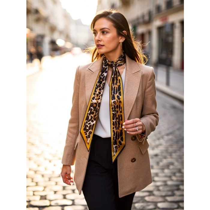 Kadın Leopar Desen Boyun Fuları-Boyun ve Saç Aksesuarı, Şık Görünüm, Hediye İçin Uygun