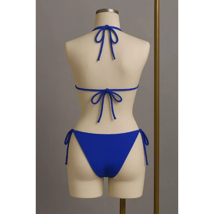 Kadın Mavi Yandan Ve Boyundan Bağlamalı Bikini Mayo Takımı