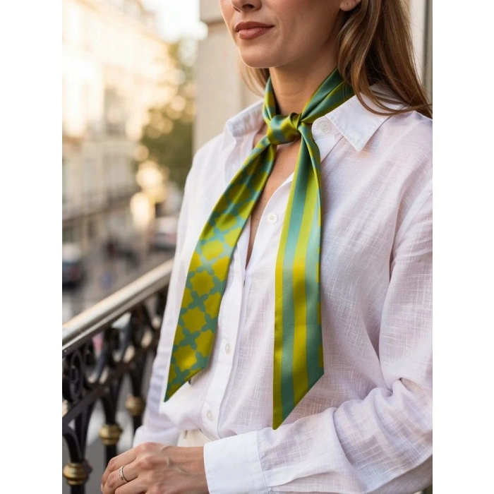 Kadın Neon Zamansız Geometrik Desenli Fular – Kombin Tamamlayıcı Aksesuar – Hediye Olarak İdeal