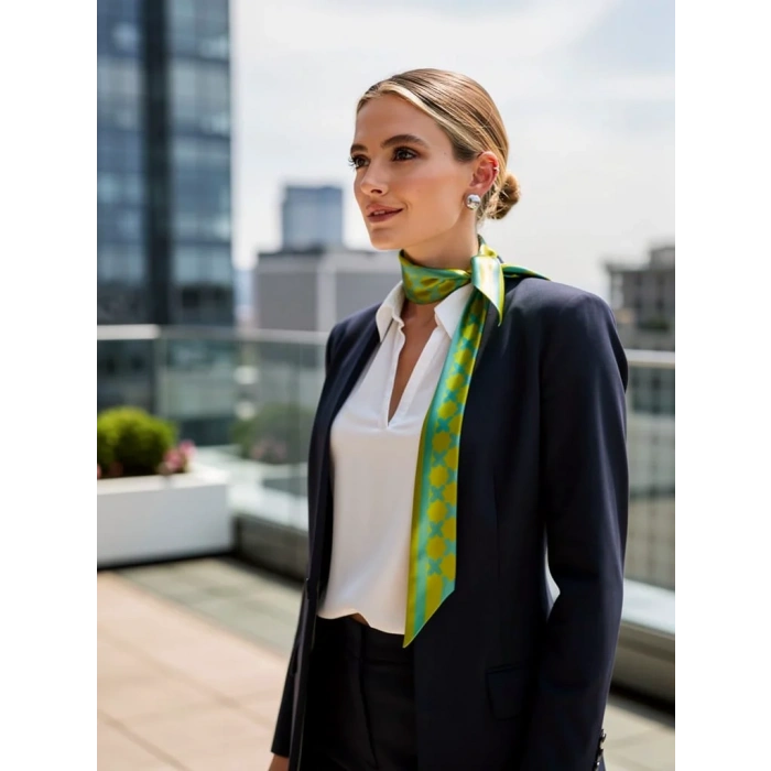 Kadın Neon Zamansız Geometrik Desenli Fular – Kombin Tamamlayıcı Aksesuar – Hediye Olarak İdeal