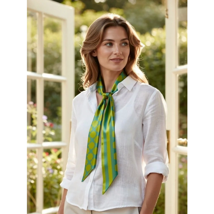 Kadın Neon Zamansız Geometrik Desenli Fular – Kombin Tamamlayıcı Aksesuar – Hediye Olarak İdeal