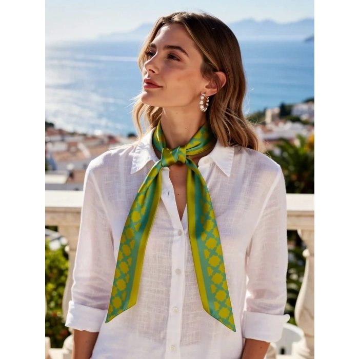 Kadın Neon Zamansız Geometrik Desenli Fular – Kombin Tamamlayıcı Aksesuar – Hediye Olarak İdeal