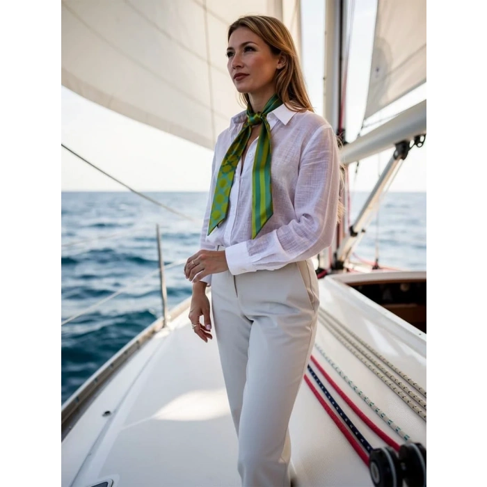 Kadın Neon Zamansız Geometrik Desenli Fular – Kombin Tamamlayıcı Aksesuar – Hediye Olarak İdeal