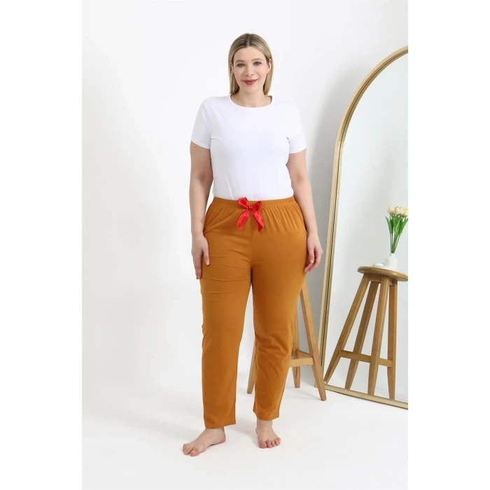 Kadın Pamuklu Büyük Beden Alt Pijama Hardal