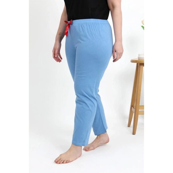 Kadın Pamuklu Büyük Beden Alt Pijama Mavi