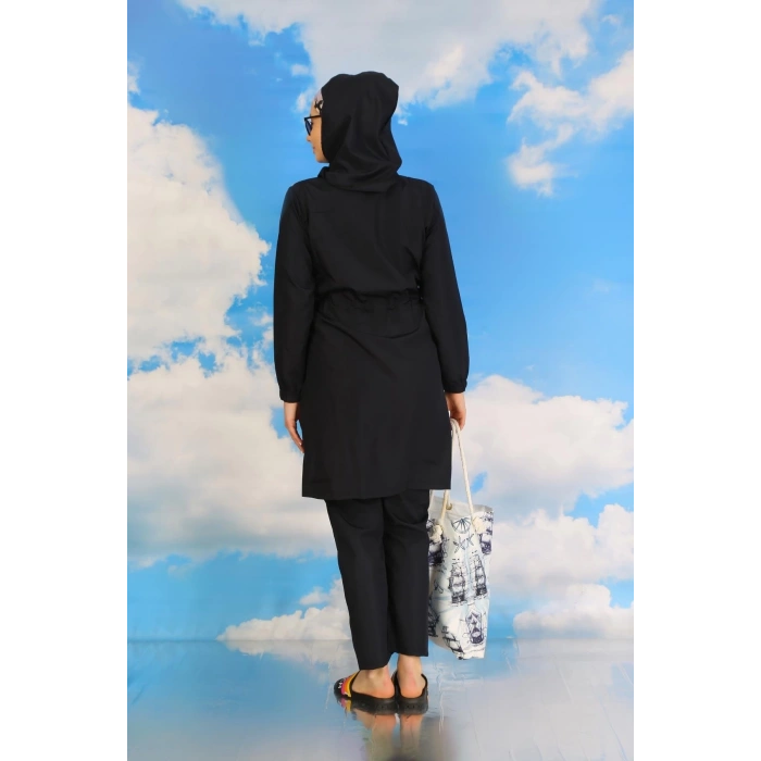 Kadın Pantolonlu Desenli Tam Tesettür Mayo Lacivert