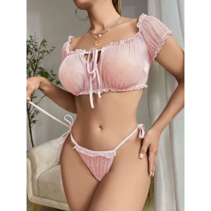 Kadın Pembe Bustiyer Külot Sexy Kostüm 2155