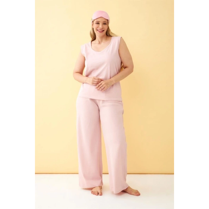Kadın Pembe Büyük Beden Penye Alt Üst Takım