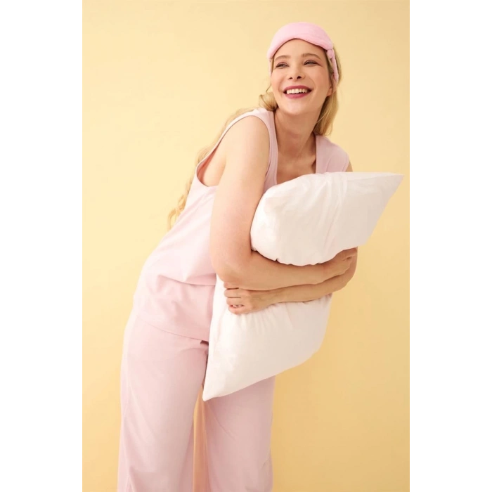 Kadın Pembe Büyük Beden Penye Alt Üst Takım