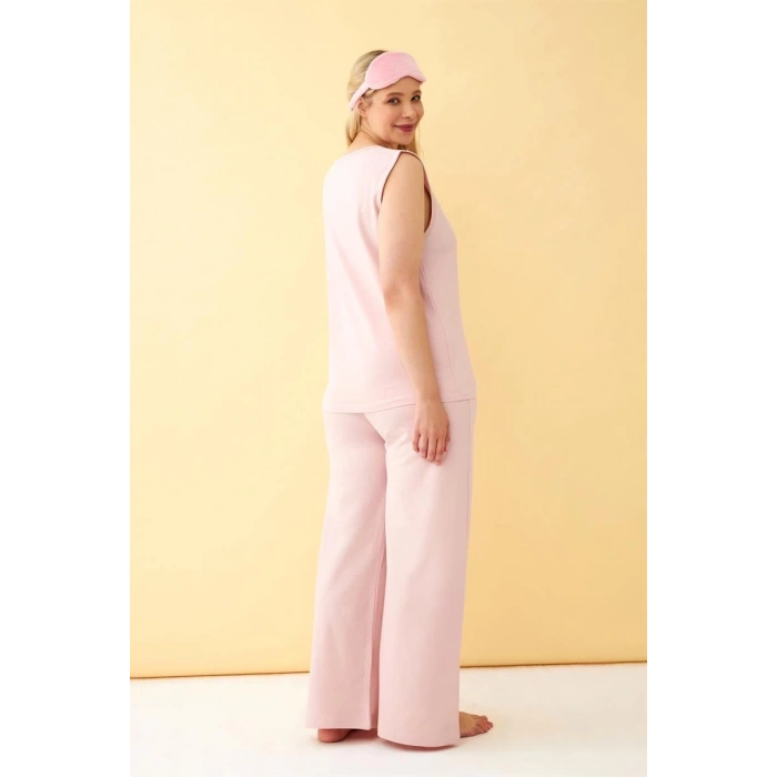Kadın Pembe Büyük Beden Penye Alt Üst Takım