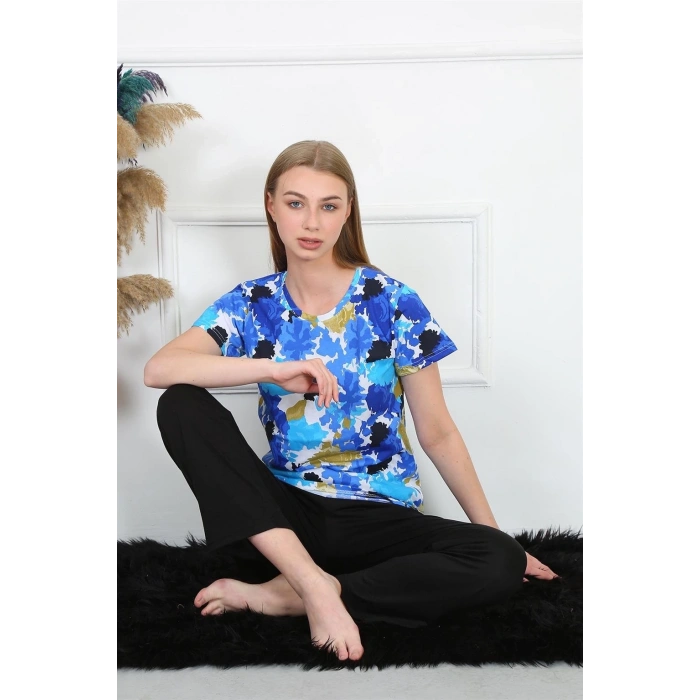 Kadın Penye Kısa Kol Pijama Takım Saks