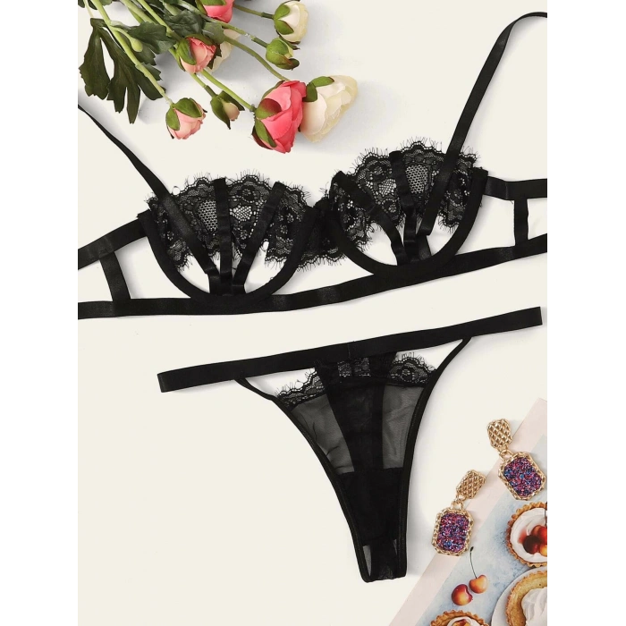 Kadın Siyah Midye Sütyen Takım