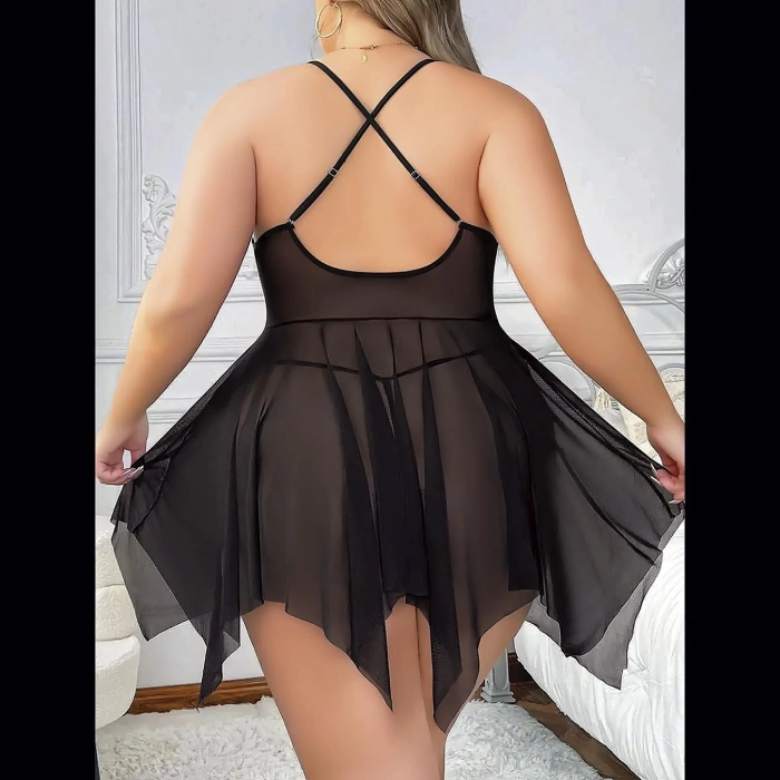 Kadın siyah tül transparan fantezi gecelik