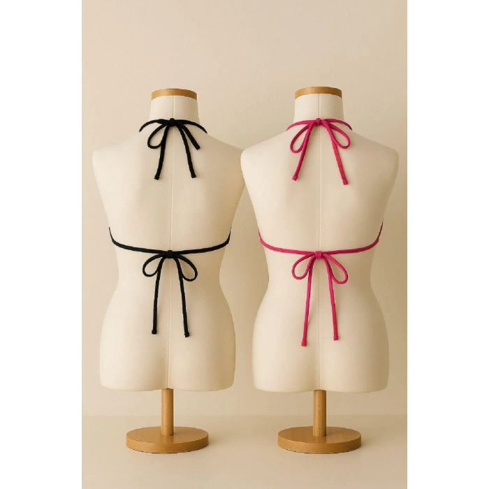 Kadın Siyah Ve Fuşya Minimal Kesim Üçgen Bikini Üstü