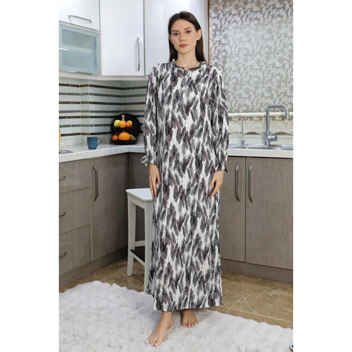 Kadın Uzun Kol Penye Gecelik Ev Elbisesi Mor